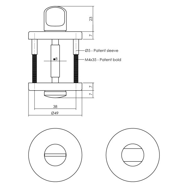 Rozet toilet-/badkamersluiting rond 49x7mm verdekt mat zwart 8mm-Deurbeslag-en-meer.nl