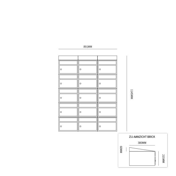 Postkastunit Brickset Zwart 3-breed x 5-hoog met dak