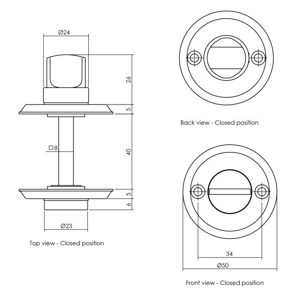 Tekening rozet toilet-/badkamersluiting rond 50x5mm schroefgat nikkel 8mm - 0018.317360 - Deurbeslag-en-meer.nl