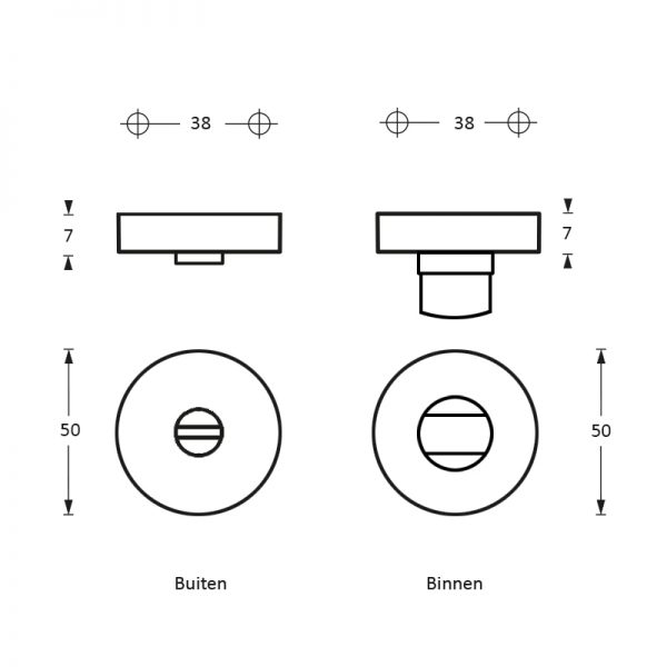 Rozet toilet-/badkamersluiting rond 49x7mm verdekt antraciet titaan PVD 8mm-Deurbeslag-en-meer.nl