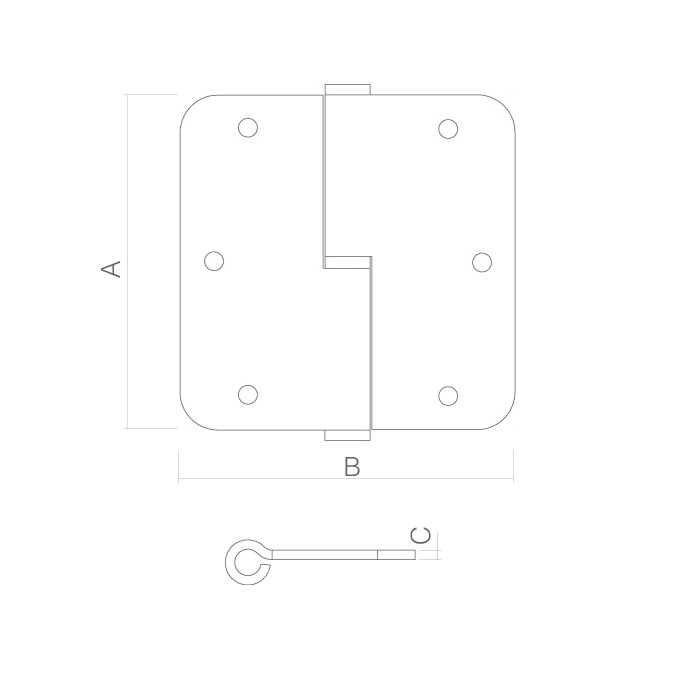 Tek. Stiftpaumelle 89x89mm afgerond RVS rechts - Deurbeslag-en-meer