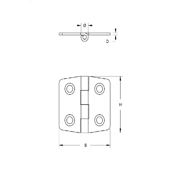 Tek. Klepscharnier RVS 40x42x1.5mm met vaste pen - Deurbeslag-en-meer
