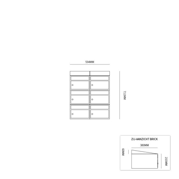 Postkastunit Brickset Zwart 2-breed x 3-hoog met dak