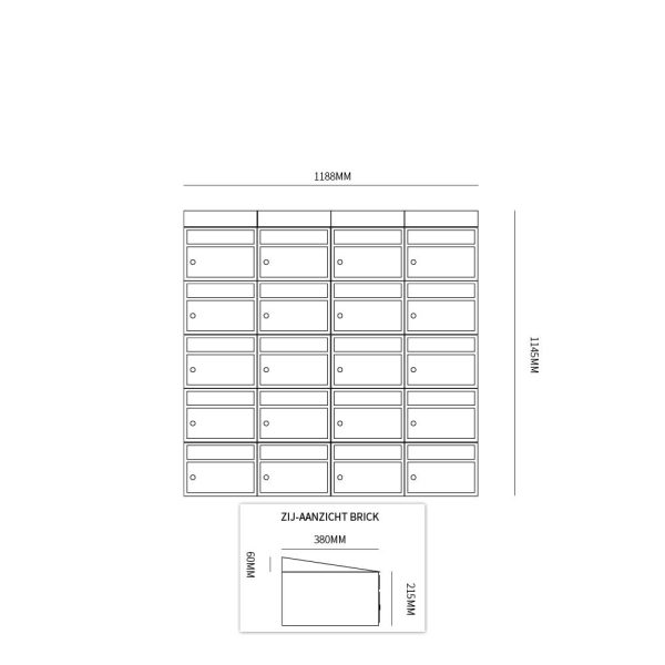Postkastunit Brickset Zwart 4-breed x 5-hoog met dak