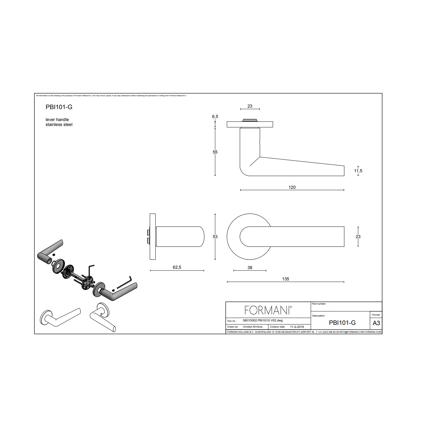 Tek. Deurkruk PBI101-G RVS op geveerd rozet - Formani 3601D002INXX0 - Deurbeslag-en-meer