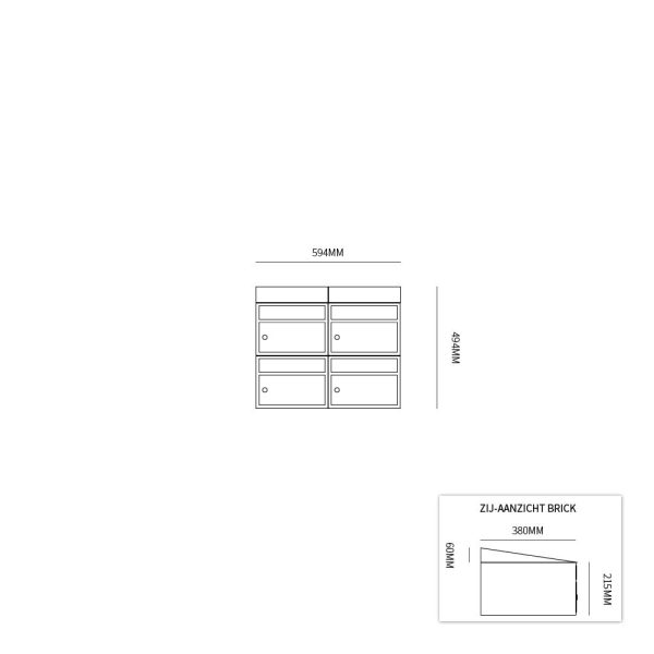 Postkastunit Brickset Antraciet 2-breed x 2-hoog met dak