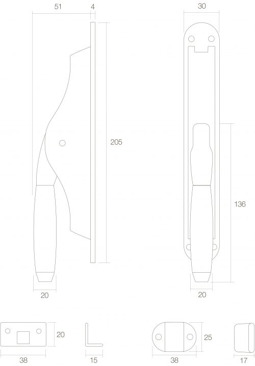 Pompespagnolet Ton 400 messing ongelakt/ebbenhout Intersteel 0010562036_2 - Deurbeslag-en-meer.nl