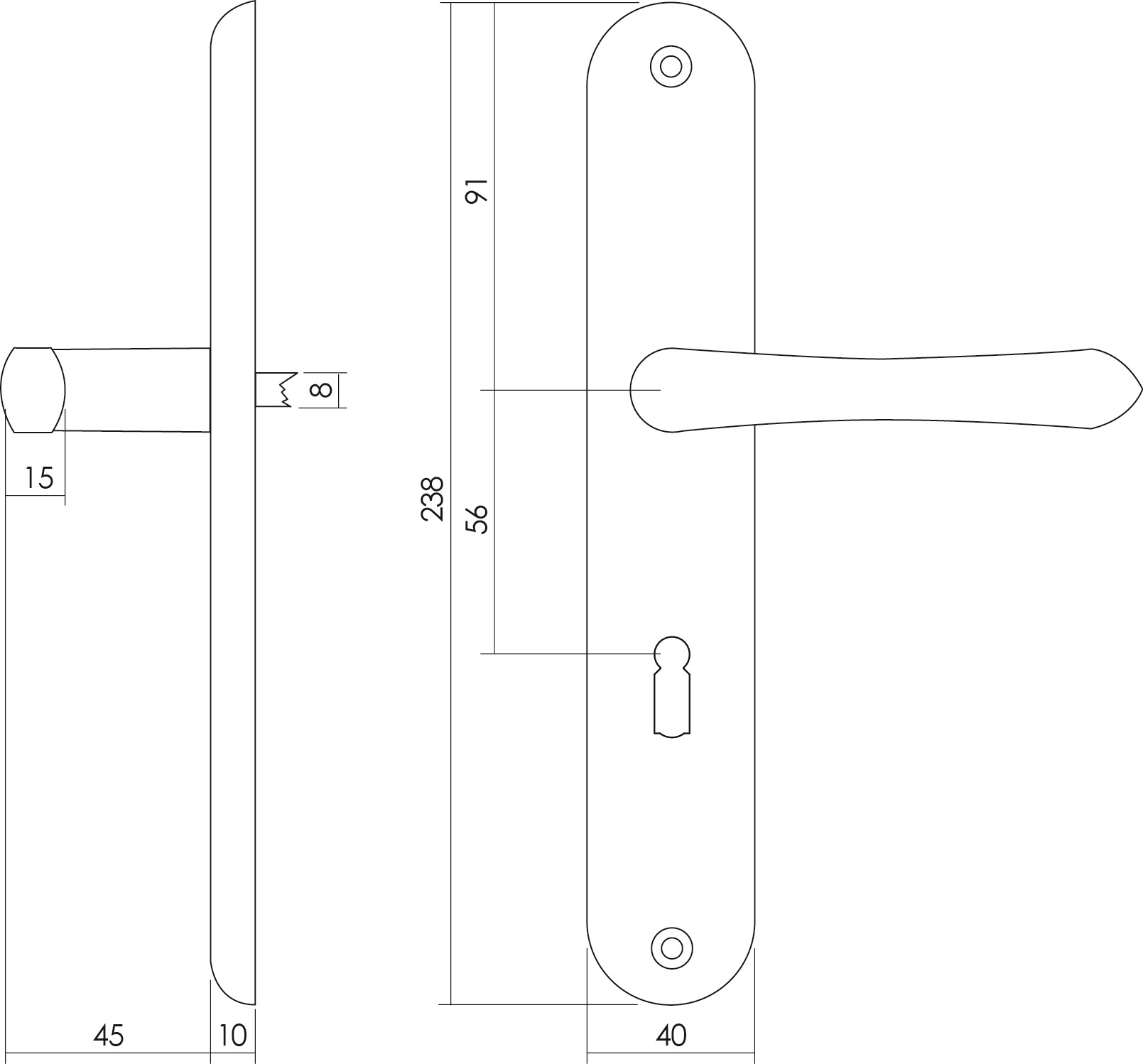 Deurkruk Saturnus op schild sleutelgat 56mm messing gelakt-Deurbeslag-en-meer.nl