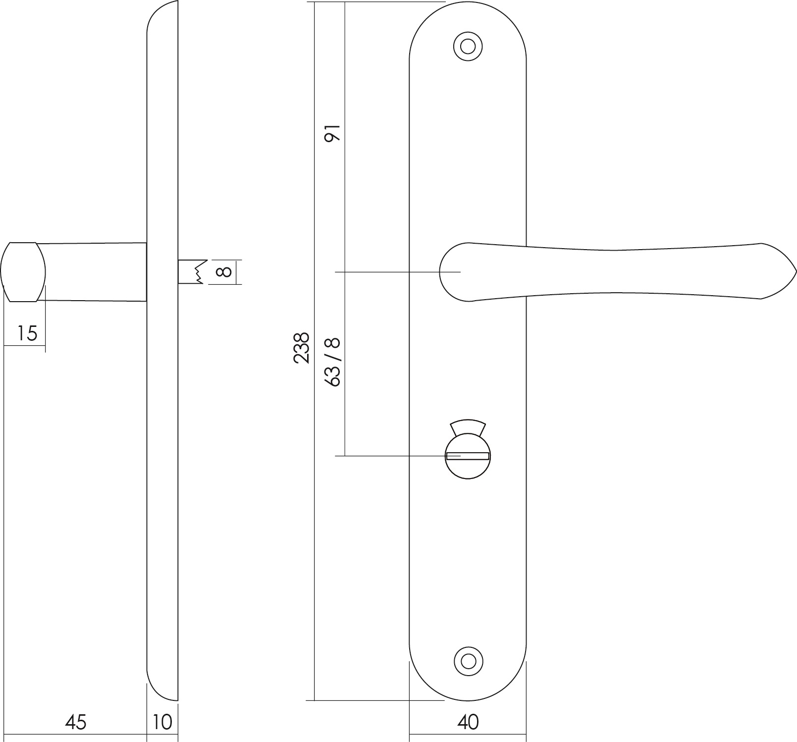 Deurkruk Saturnus op schild toilet-/badkamersluiting 63mm messing gelakt-Deurbeslag-en-meer.nl