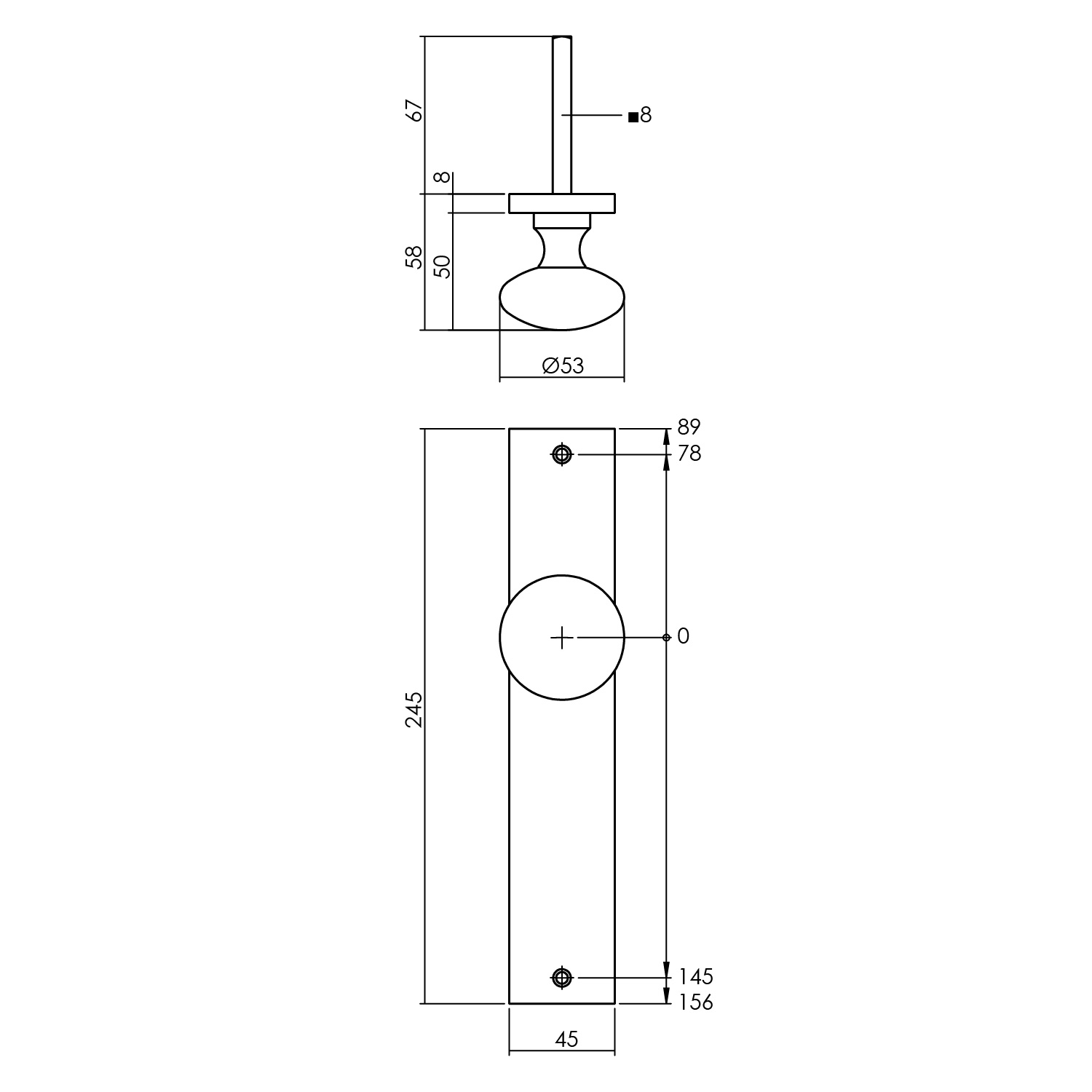 Knopschild messing titaan PVD 245x45mm blind-Deurbeslag-en-meer.nl