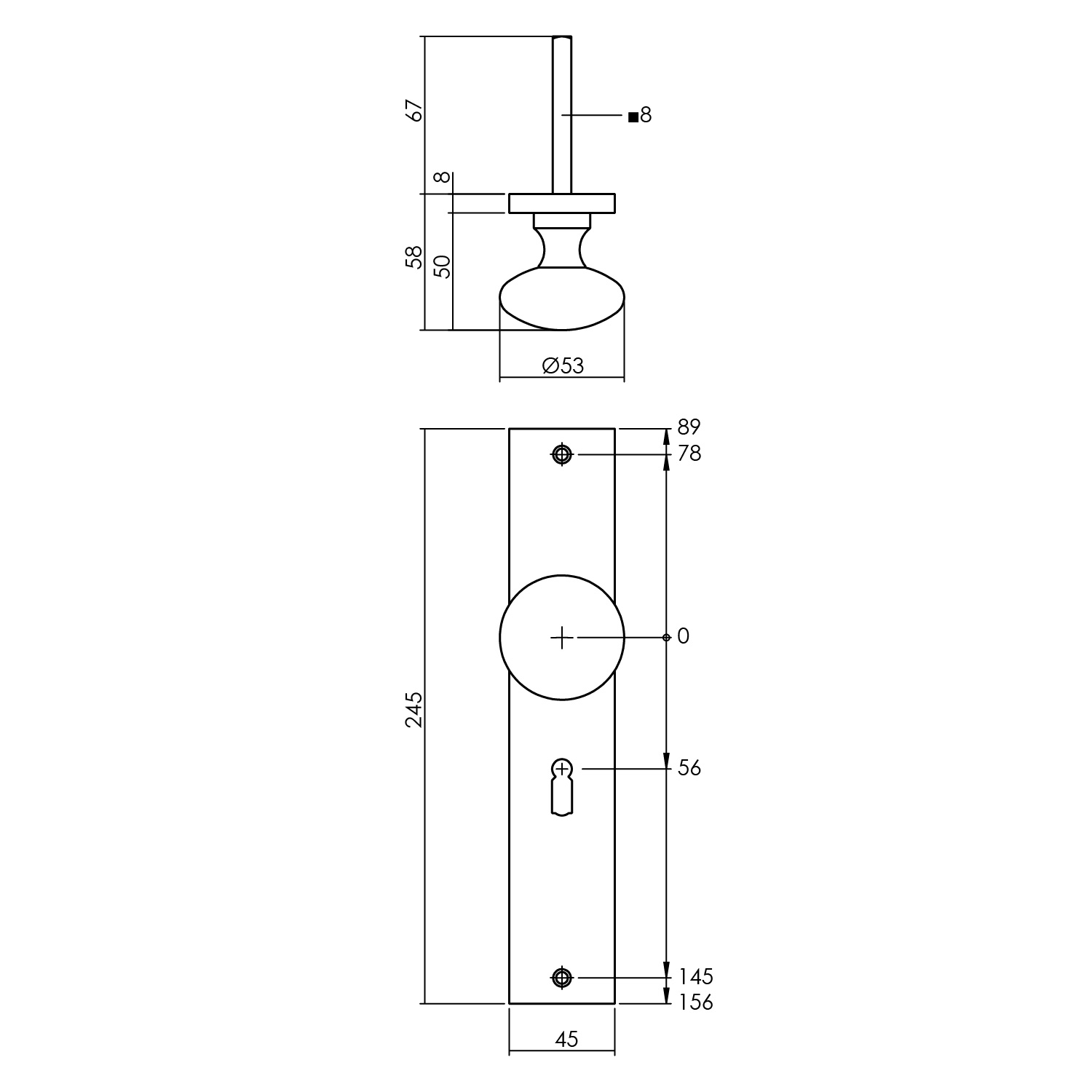 Knopschild messing titaan PVD 245x45mm SL56 -Deurbeslag-en-meer.nl