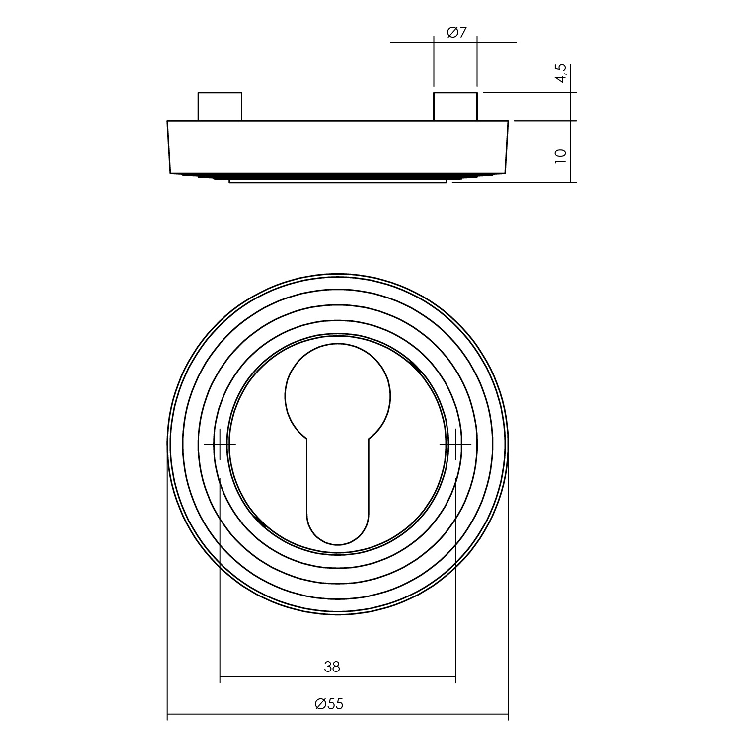 Cilinderrozet rond met rillen 55x10mm messing titaan PVD-Deurbeslag-en-meer.nl