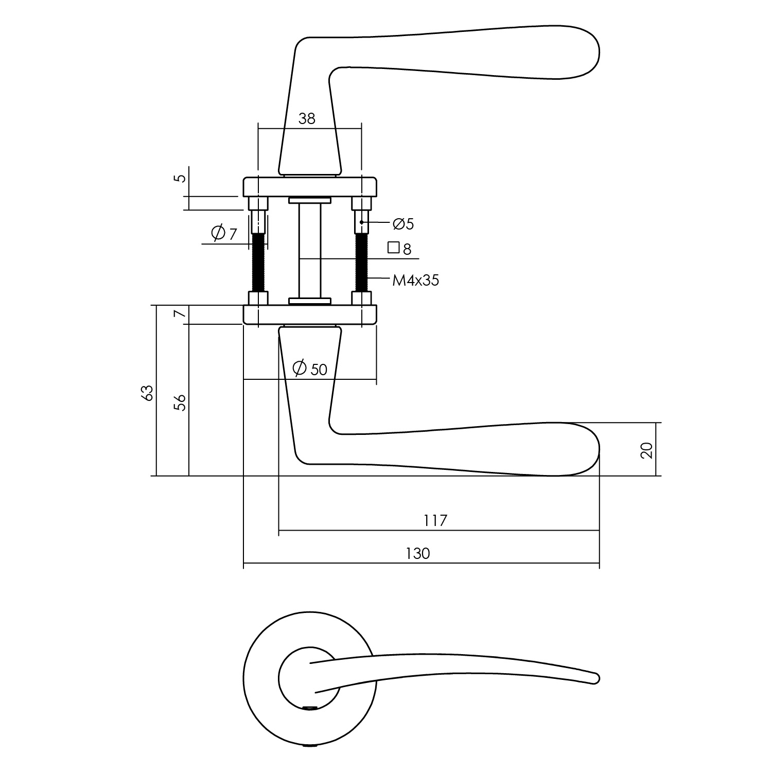 Deurkruk Zaia met rozet ø50x7 mm messing mat titaan PVD - Deurbeslag-en-meer.nl