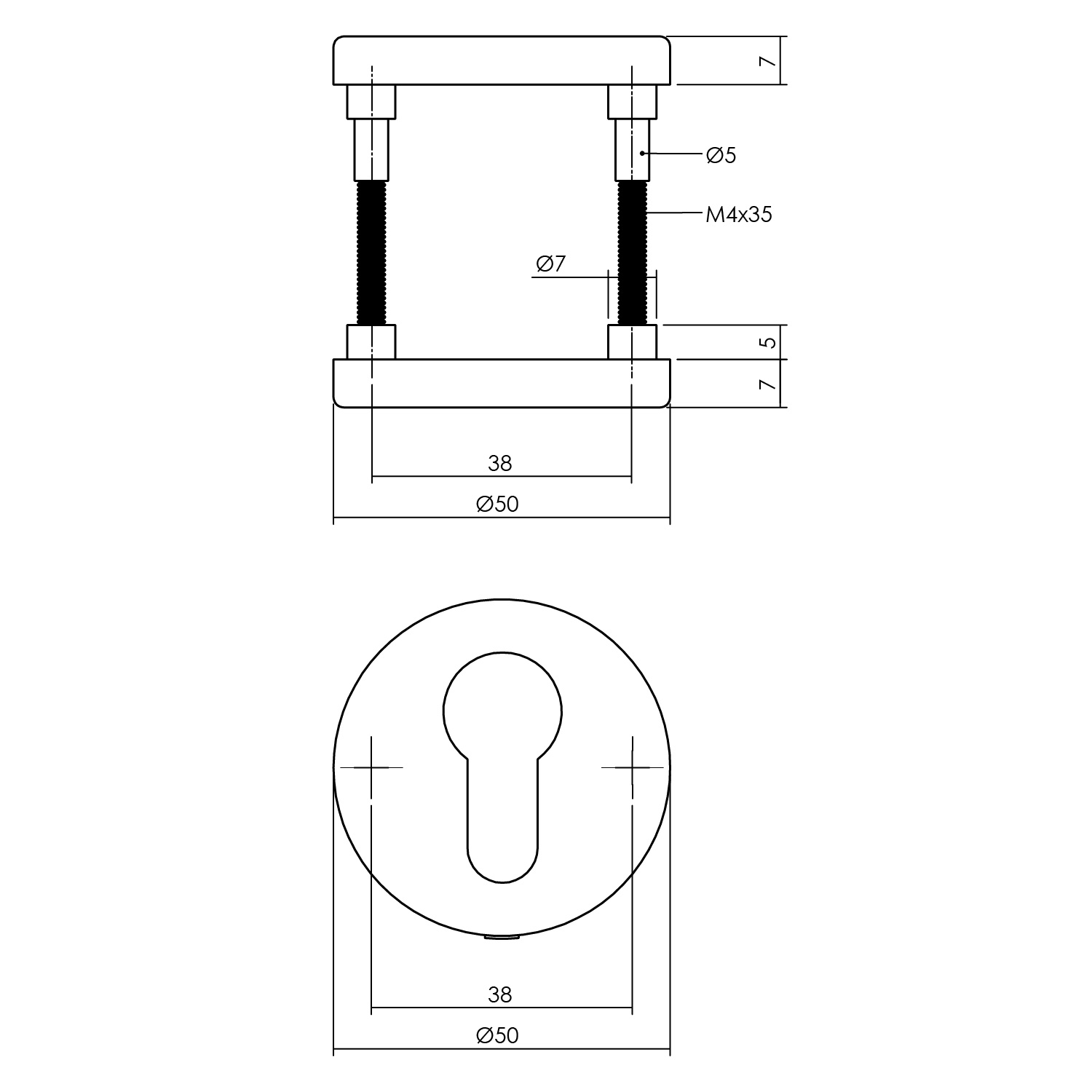 Cilinderplaatje messing mat PVD 50x7mm - Deurbeslag-en-meer.nl