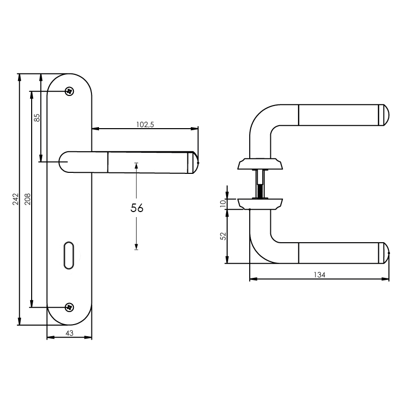 Deurkruk Agatha op schild sleutelgat 56mm chroom/nikkel mat-Deurbeslag-en-meer.nl