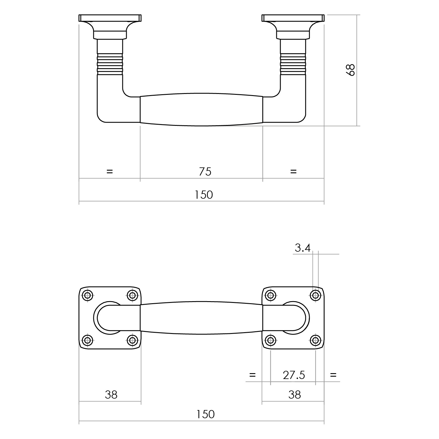 Deurgreep Tonmodel nikkel/ebben 150mm 0018.426194 - Deurbeslag-en-meer.nl