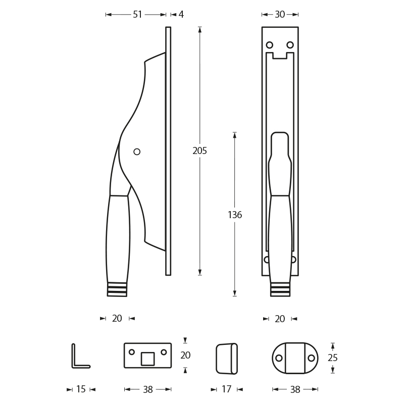 tek. Deurespagnolet Ton 222 nikkel/ebbenhout -Intersteel 0018.562035 -Deurbeslag-en-meer.nl