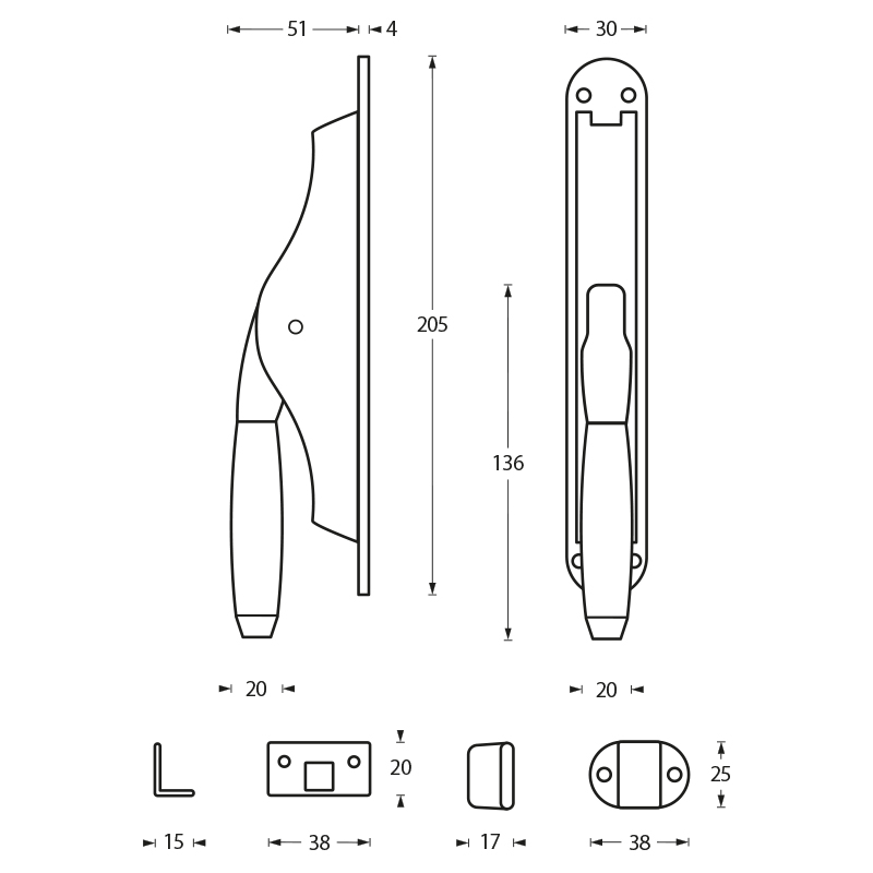 tek. Deurespagnolet Ton 400 nikkel/ebbenhout -Intersteel 0018.562036 -Deurbeslag-en-meer.nl