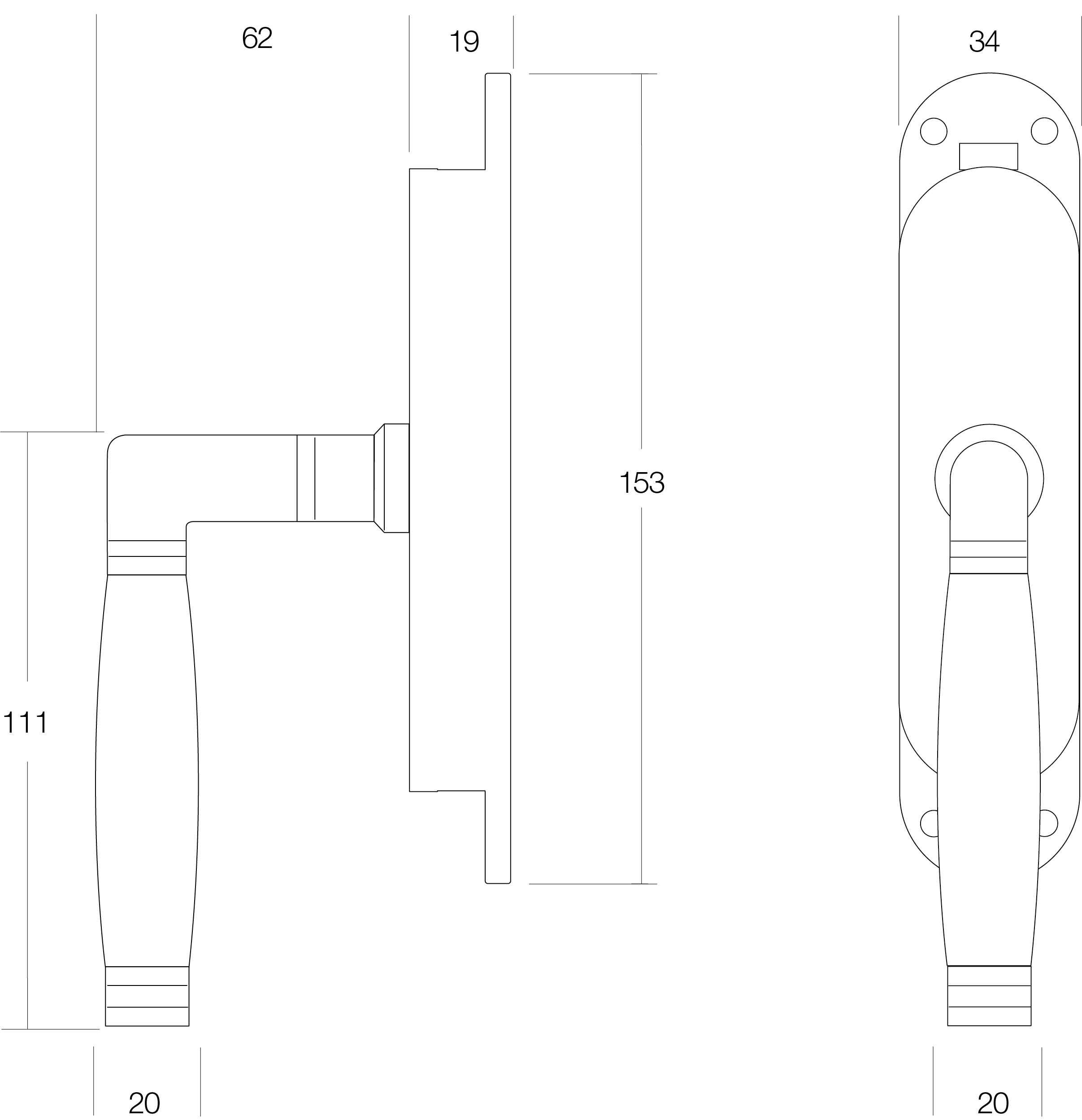 tek. Krukespagnolet Ton 222 links nikkel/ebbenhout - Intersteel 0018.562060a -Deurbeslag-en-meer.nl