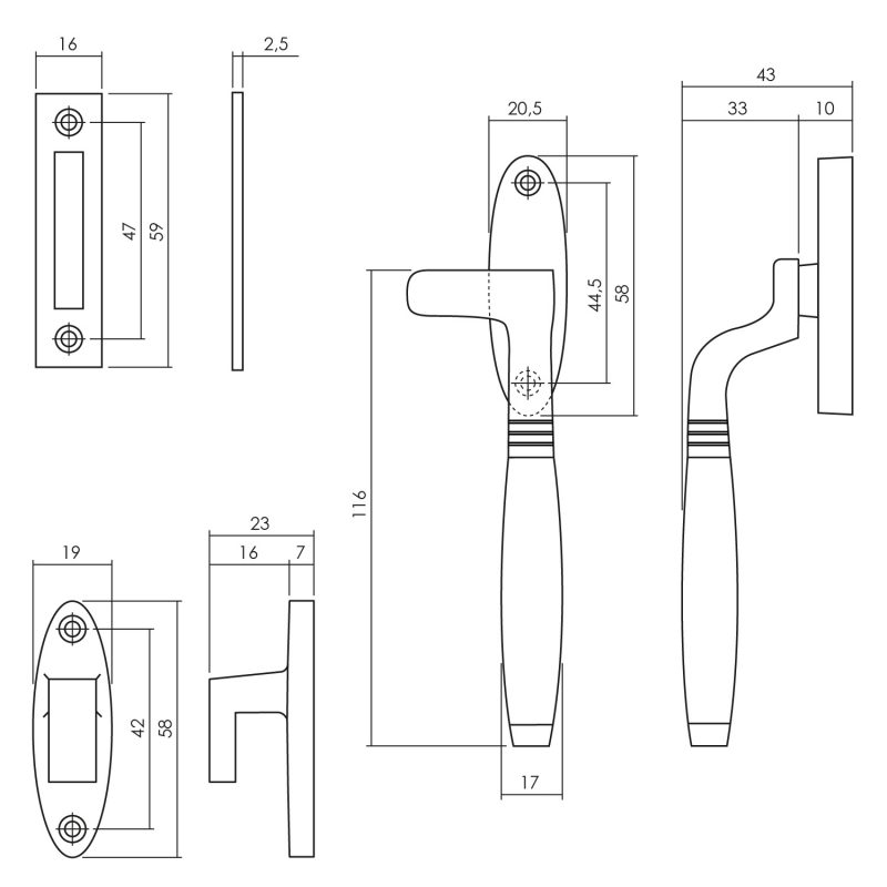 tek. Raamsluiting Ton rechts nikkel/ebbenhout -Intersteel 0018.561460A -Deurbeslag-en-meer.nl