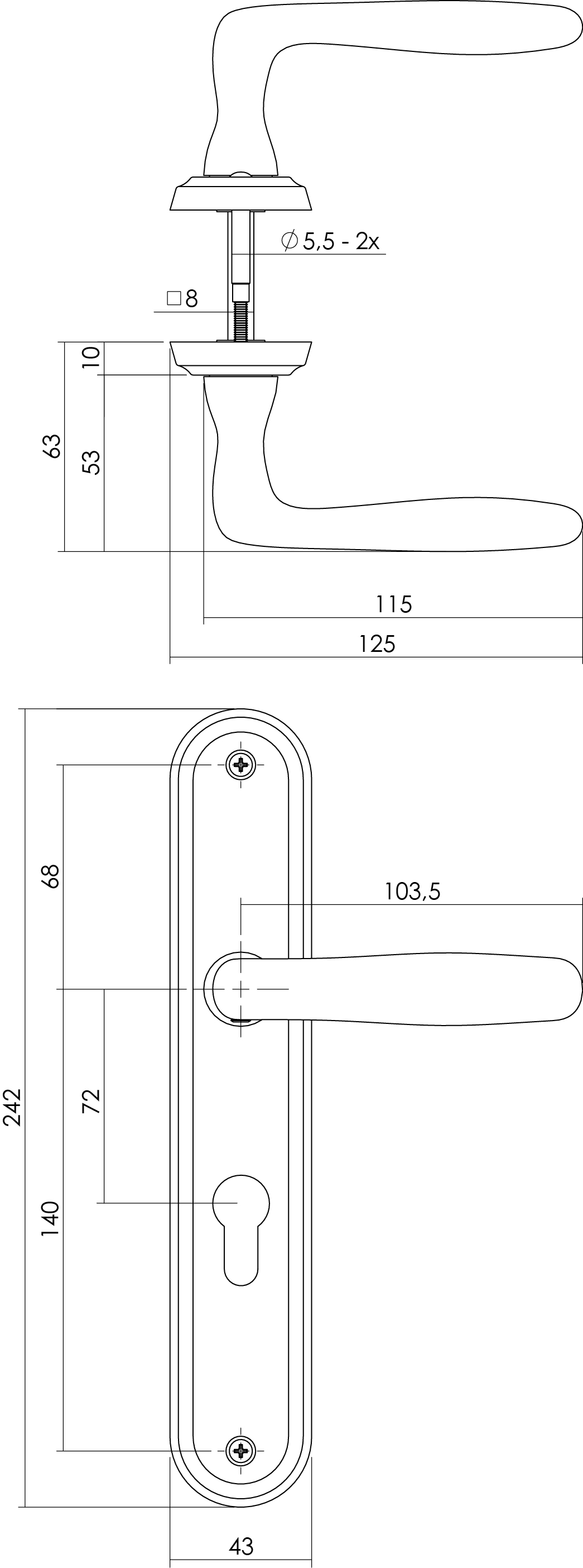 Deurkruk Bjorn op schild profielcilindergat 72mm nikkel mat-Deurbeslag-en-meer.nl