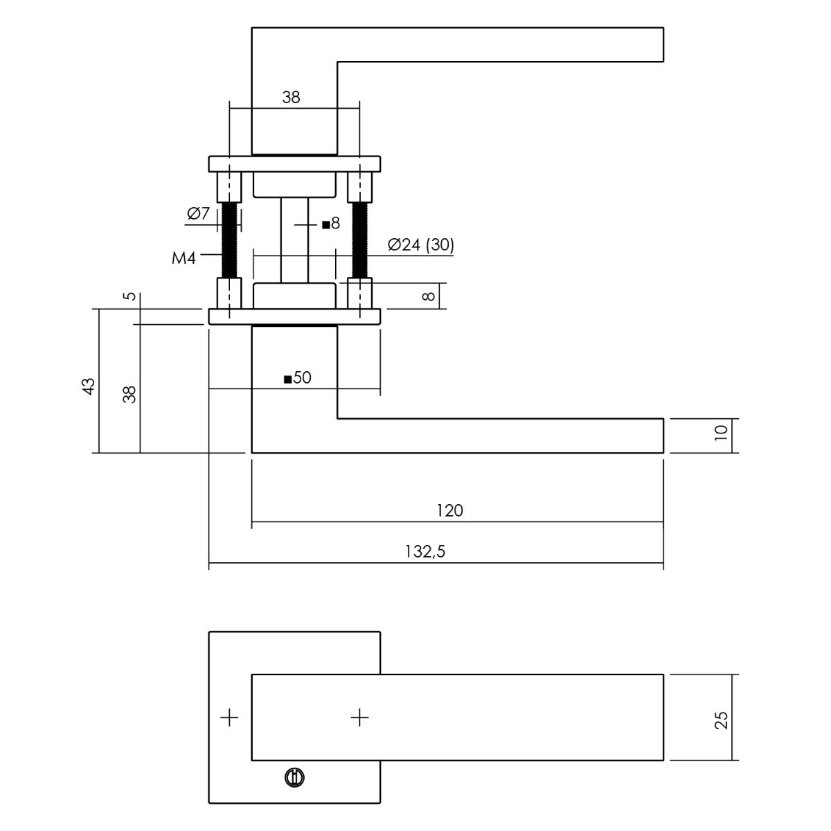 Tekening deurkruk Amsterdam mat zwart op vierkant rozet Intersteel 0023.092302 - Deurbeslag-en-meer.nl