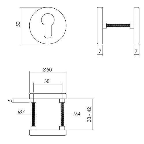 Cilinderrozet set rond 50x7mm verdekt aluminium mat zwart-Deurbeslag-en-meer.nl