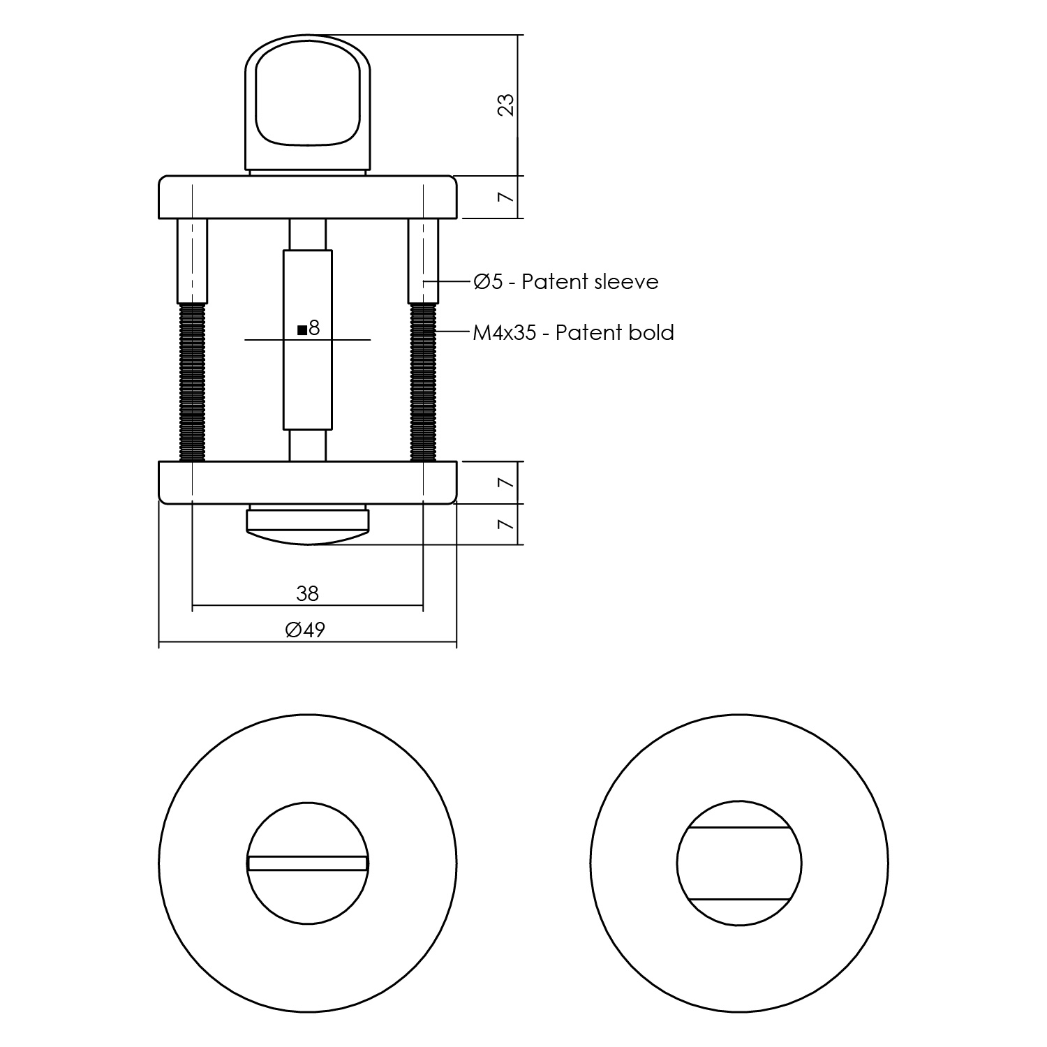 Rozet toilet-/badkamersluiting rond 49x7mm verdekt mat zwart 8mm-Deurbeslag-en-meer.nl