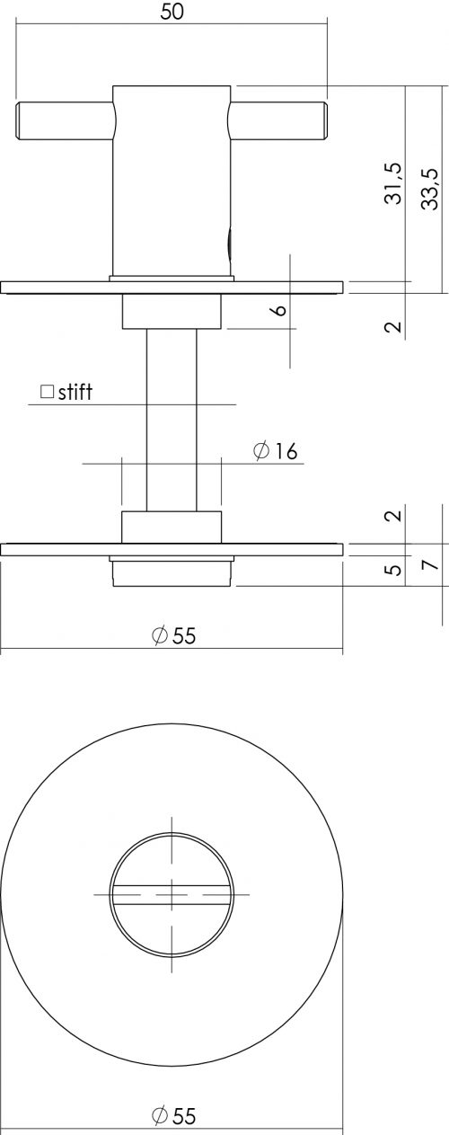 Rozet toilet-/badkamersluiting rond 55x2mm zelfklevend rvs mat zwart 5mm-Deurbeslag-en-meer.nl