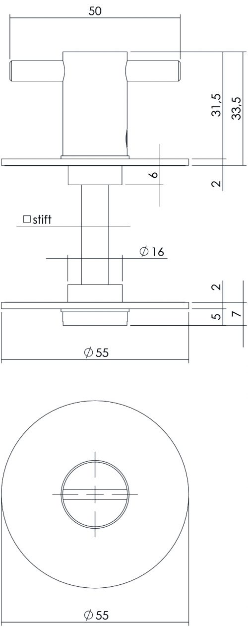 Rozet toilet-badkamersluiting rond 55x2mm zelfklevend rvs mat zwart 8mm-Deurbeslag-en-meer.nl