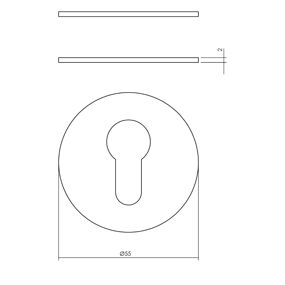 Tekening cilinderrozet rond 55x2mm zelfklevend RVS mat zwart - 0023.340387 - Deurbeslag-en-meer.nl