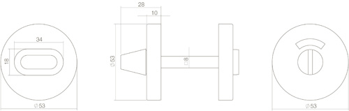 Rozet toilet-/badkamersluiting rond 53x10mm verdekt rvs mat zwart 8mm-Deurbeslag-en-meer.nl