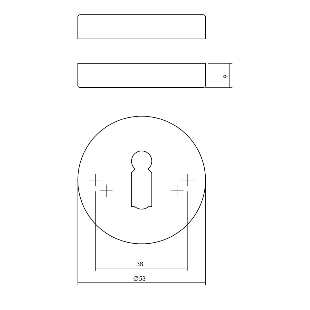 Tekening sleutelrozet rond 53x9mm verdekt RVS mat zwart - 0023.341086 - Deurbeslag-en-meer.nl