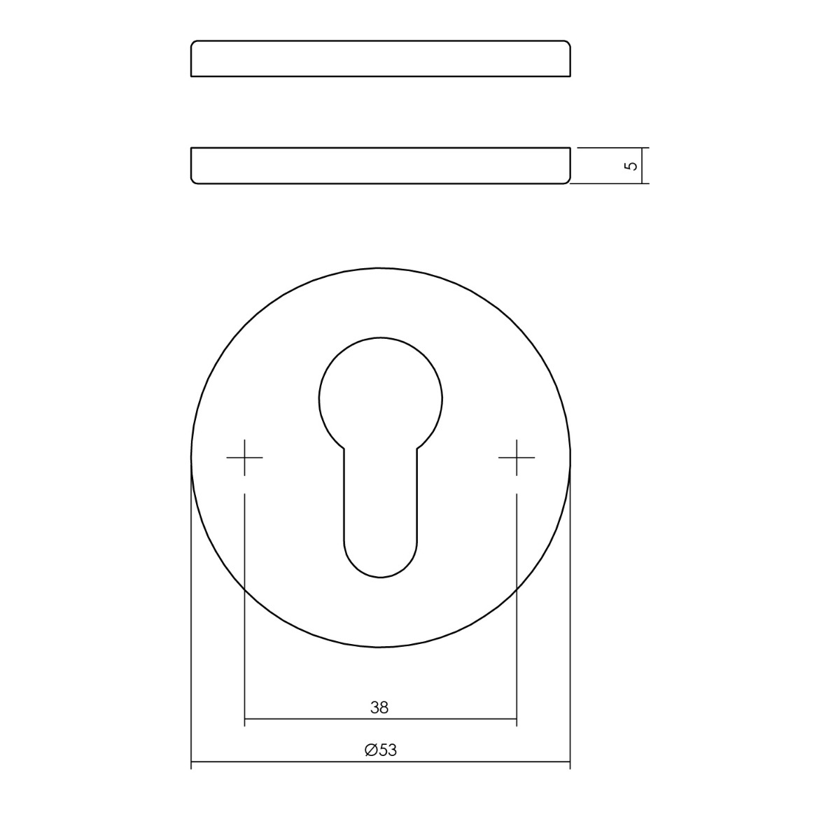 Tekening cilinderrozet rond 53x5mm verdekt RVS mat zwart - 0023.343187 - Deurbeslag-en-meer.nl