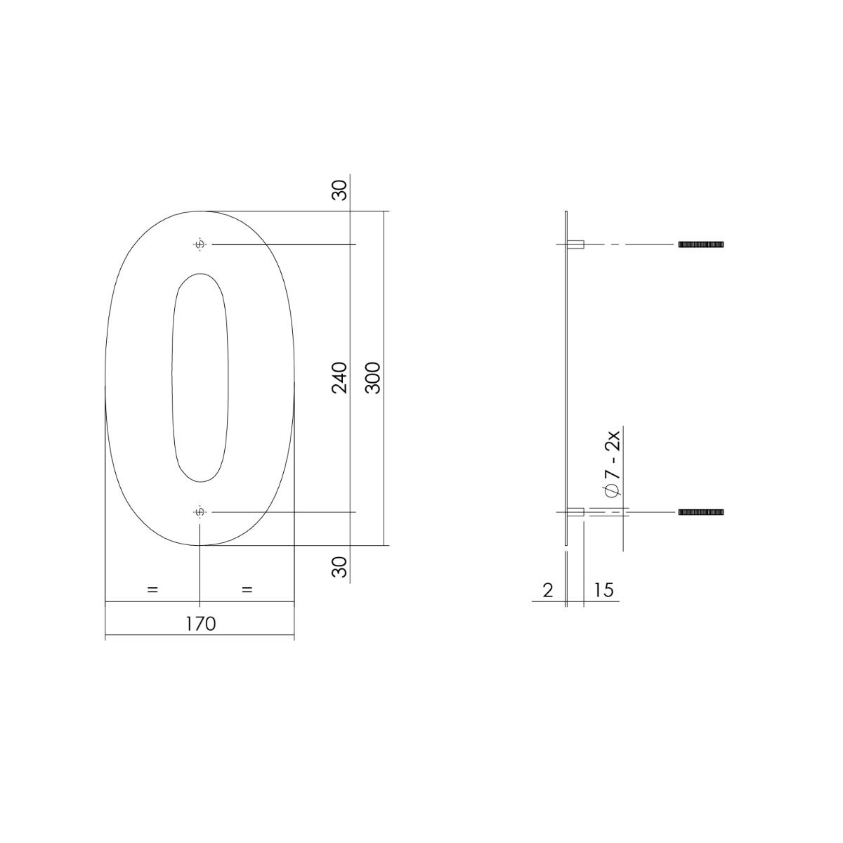 tek. Huisnummer 0 XL hoogte 30 cm RVS/mat zwart -Intersteel 0023.402110 -Deurbeslag-en-meer.nl