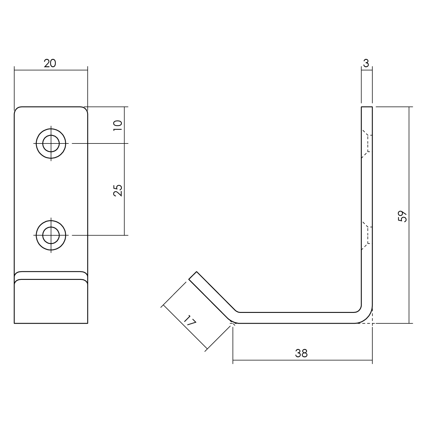 tek. Jashaak zwart gebogen 20x60 mm -Intersteel 0023.695011 -Deurbeslag-en-meer.nl