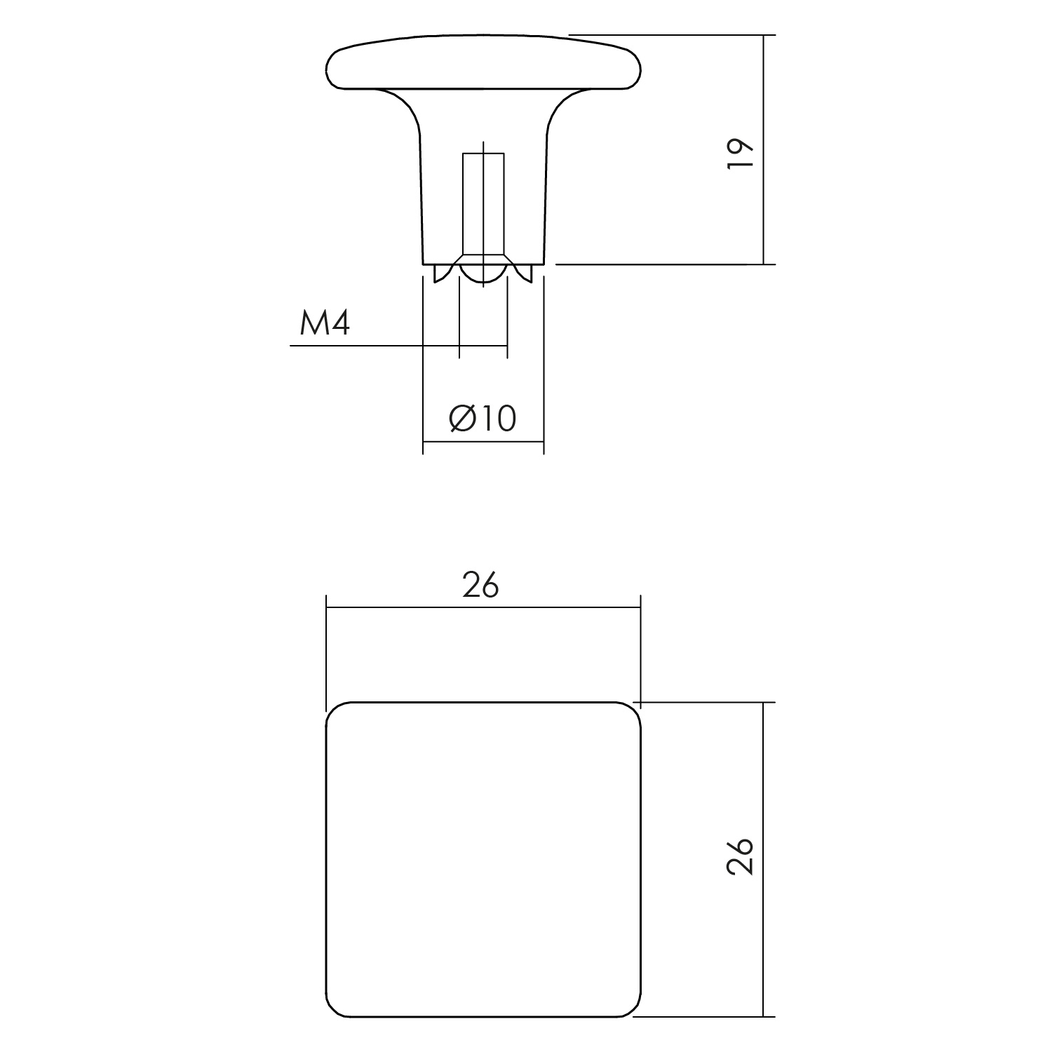 Meubelknop vierkant vlak zwart 26x26mm 0023.847875 Deurbeslag-en-meer.nl