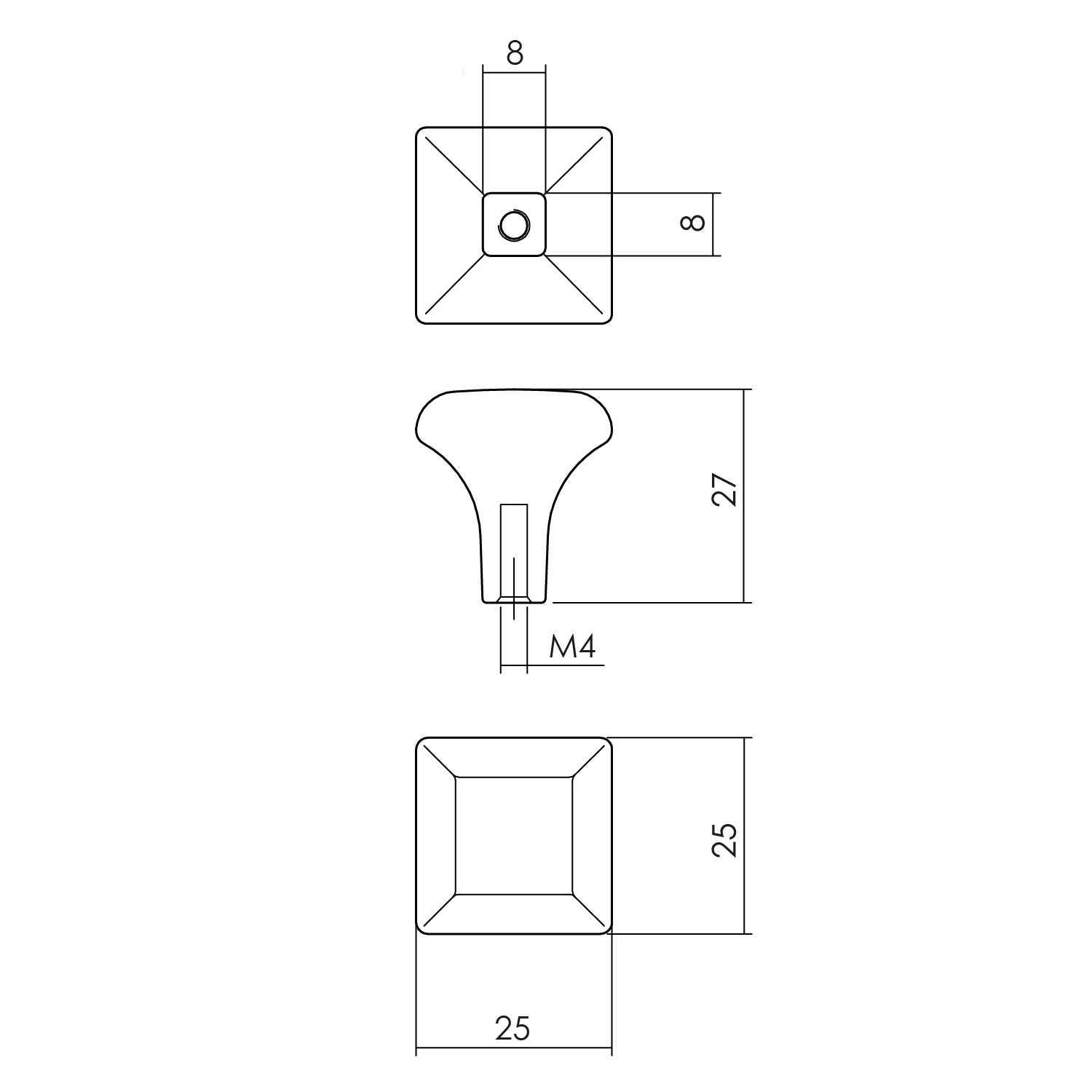 Meubelknop vierkant afgerond zwart 25x25mm - 0023.847885 - Deurbeslag-en-meer.nl