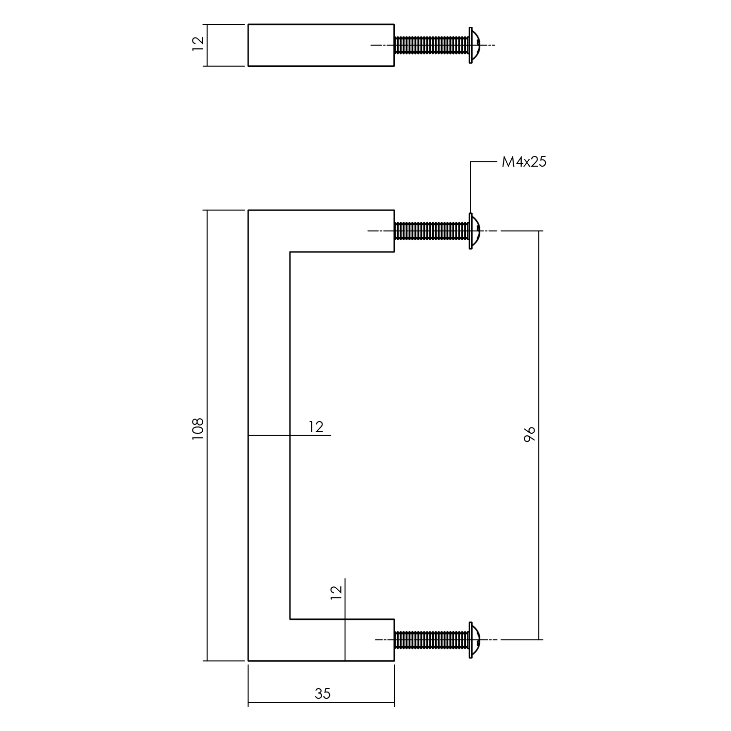 Meubelgreep vierkant mat zwart 12x12x108mm 0023.892700 Deurbeslag-en-meer.nl