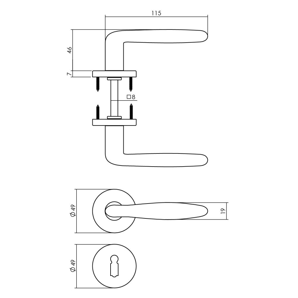 tek. Deurkruk Phobos mat zwart met sleutelrozet -Intersteel 0023.020003 -Deurbeslag-en-meer.nl