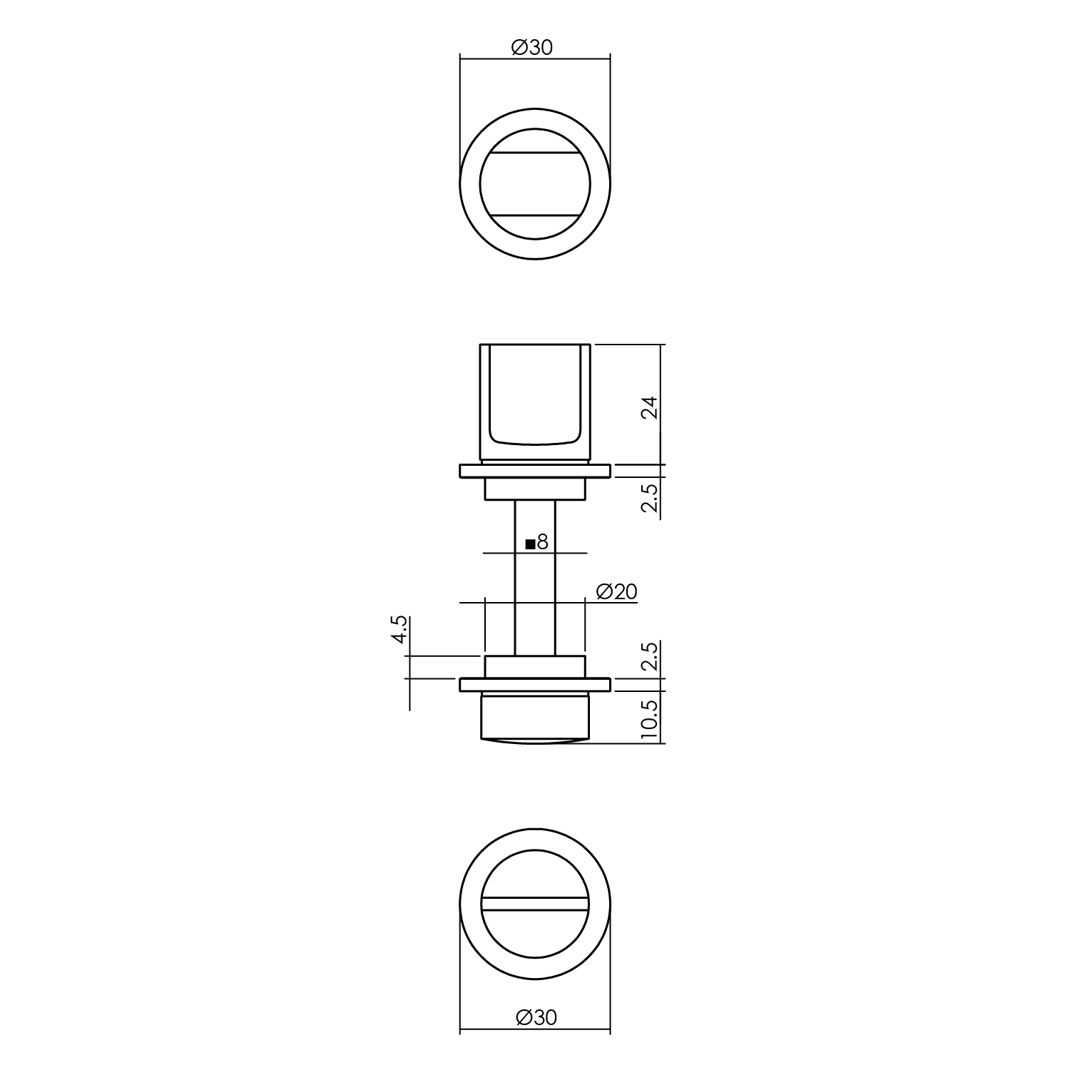 Rozet toilet-/badkamersluiting rond 30x2,5mm zelfklevend rvs mat zwart 8mm-Deurbeslag-en-meer.nl