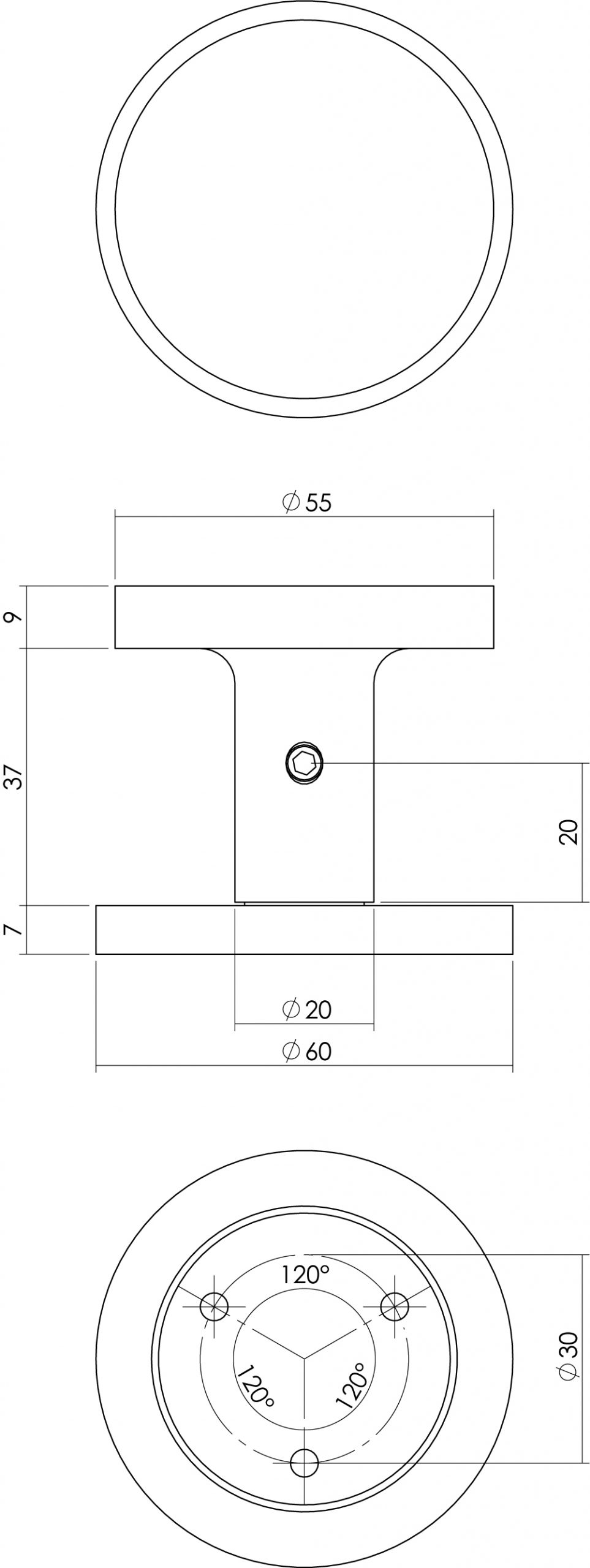 tek. Voordeurknop rond aluminium zwart -Intersteel 0023.392911 -Deurbeslag-en-meer.nl