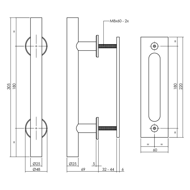 tek. Deurgreep met schuifdeurkom mat zwart -Intersteel 0023.450160 -Deurbeslag-en-meer.nl