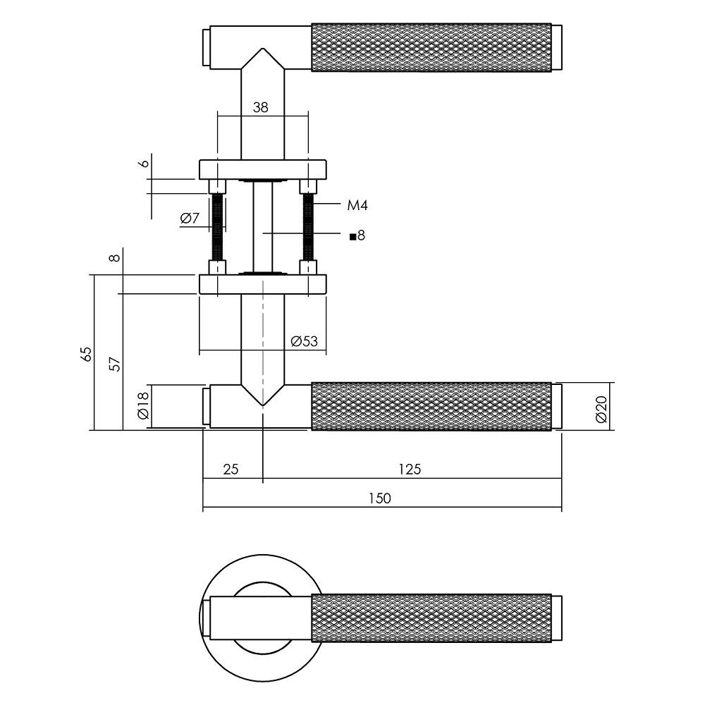 Deurkruk Rombo op rozet 53x8mm antracietgrijs