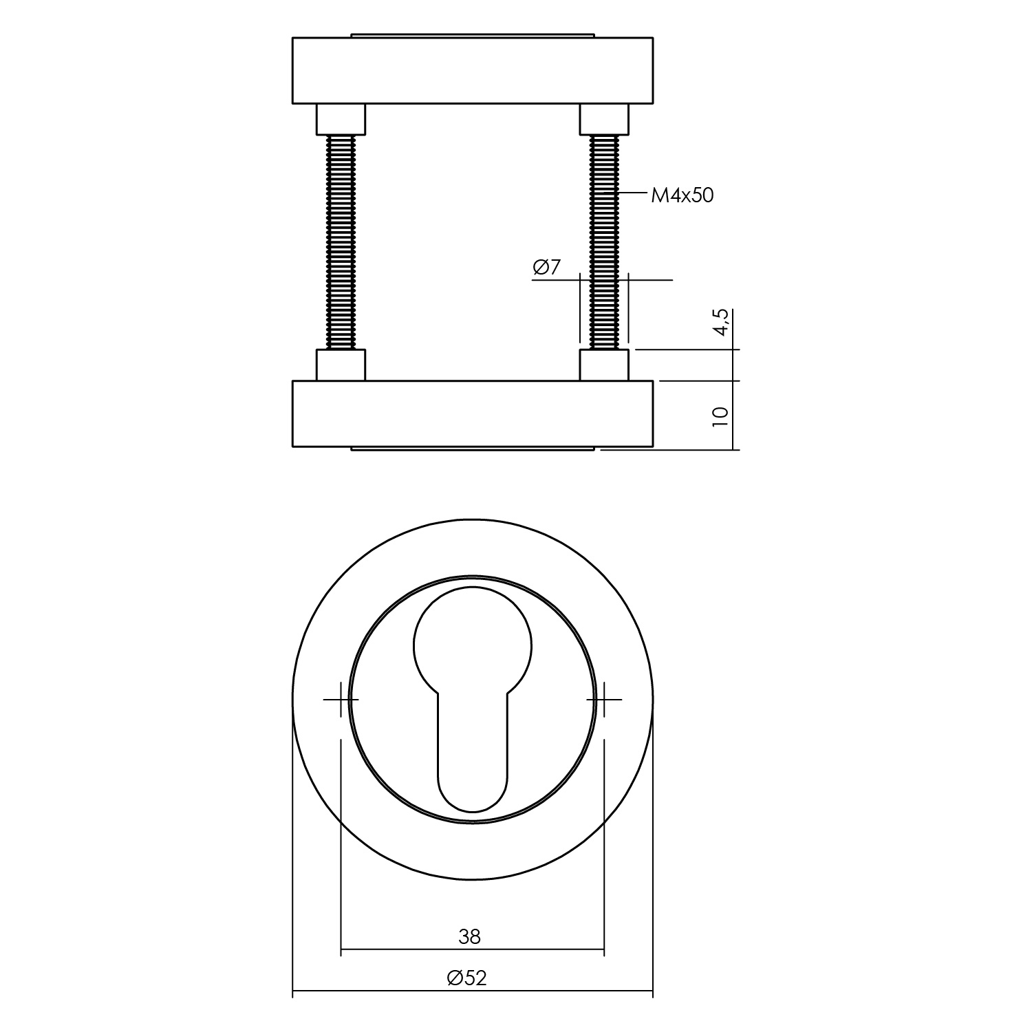 Tekening cilinderrozet rond 52x10mm verdekt antracietgrijs - 0029.347687 - Deurbeslag-en-meer.nl