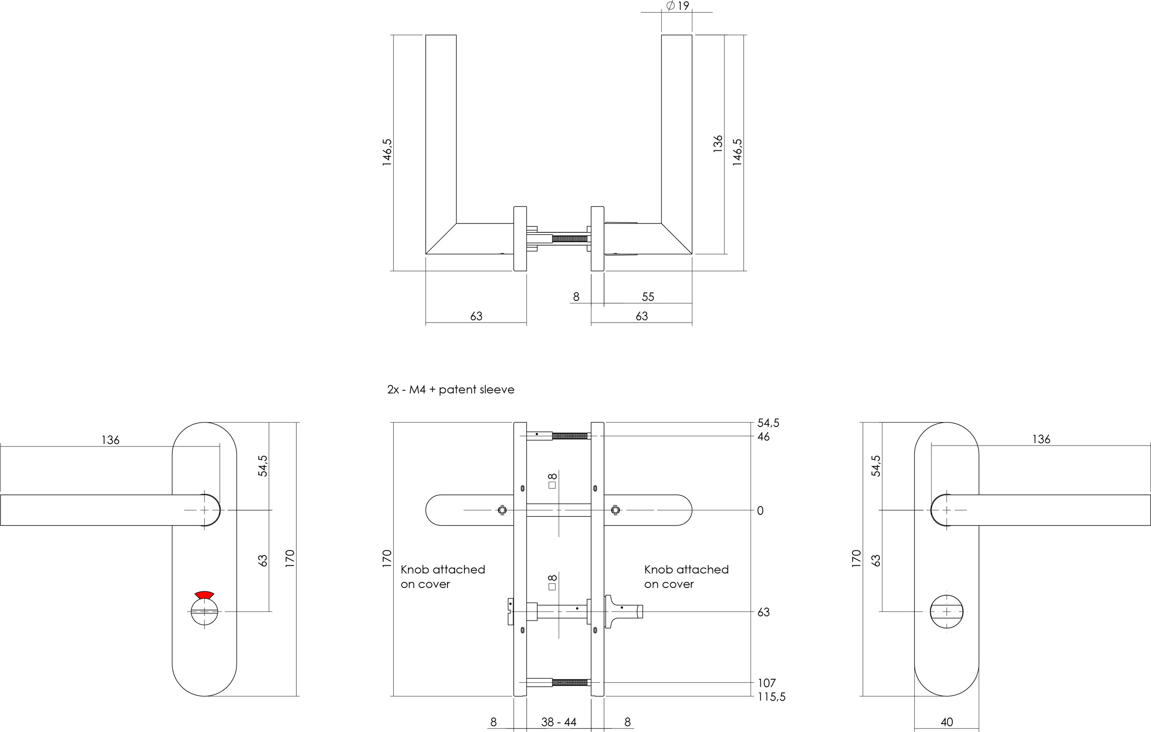 Kruk L-haaks op ovaal verdekt schild 170x40mm RVS WC63/8 - Deurbeslag-en-meer.nl