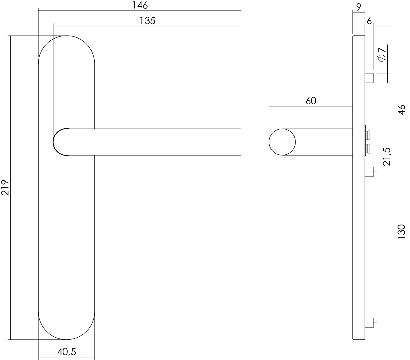 Tek. Deurkruk Hoek 90° op schild blind RVS geborsteld Intersteel 0035.129711 - Deurbeslag-en-meer.nl