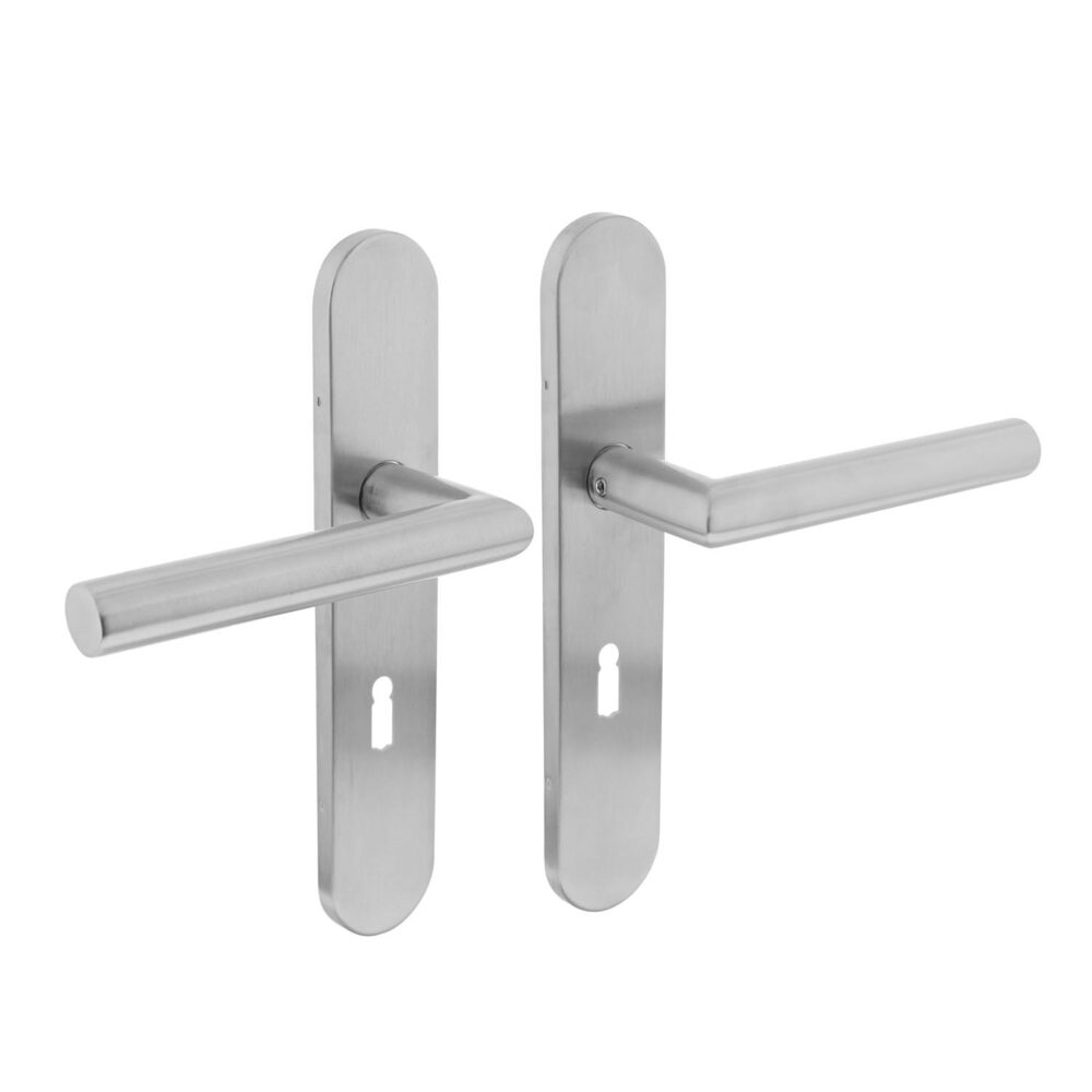 Deurkruk Jura op schild SL56 RVS geborsteld - Intersteel 0035.129724 - Deurbeslag-en-meer.nl