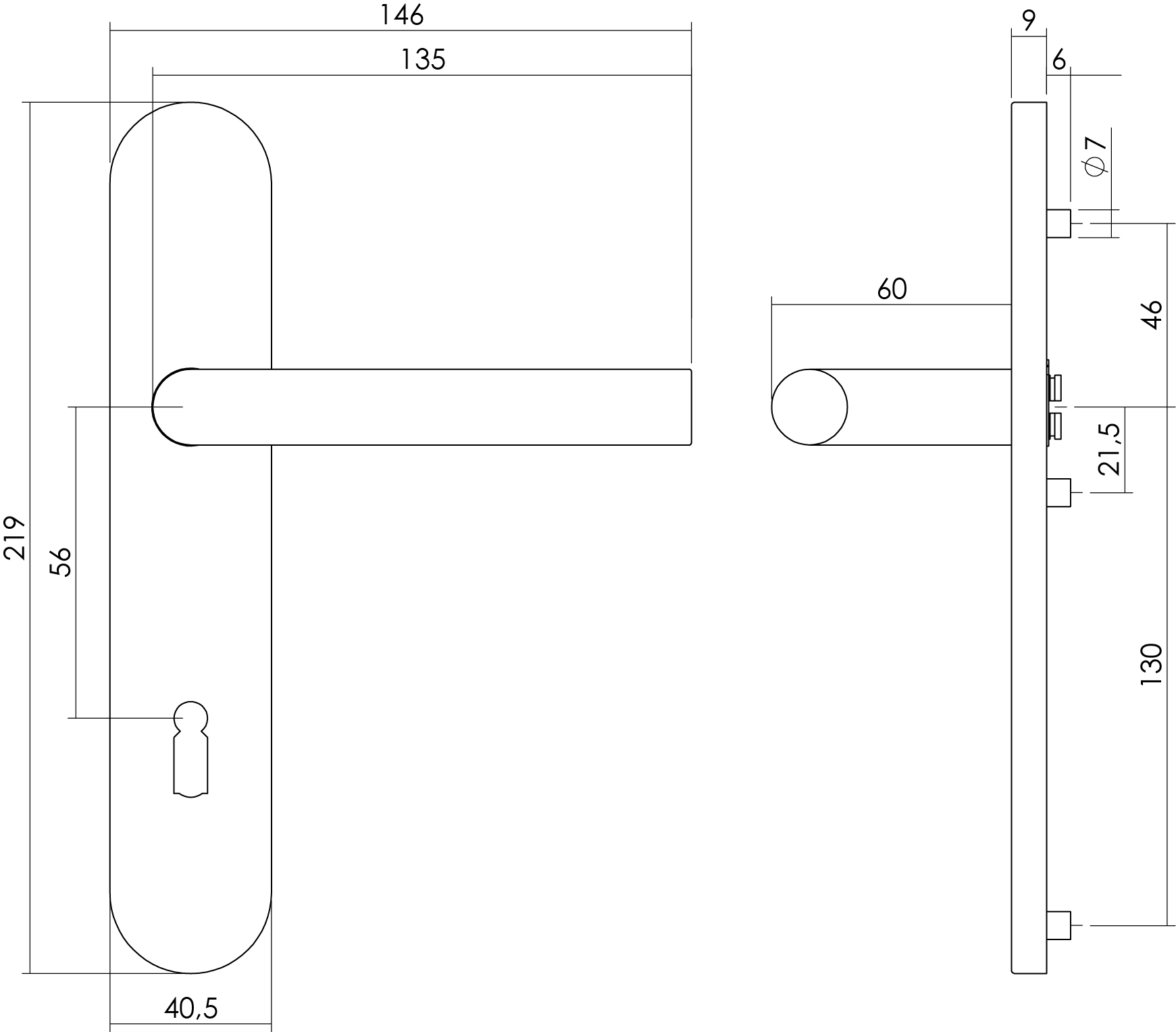 Tek. Deurkruk Hoek 90° op schild SL56 RVS geborsteld Intersteel 0035.129724 - Deurbeslag-en-meer.nl