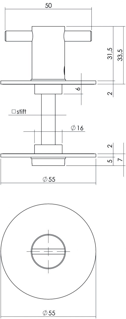 Rozet toilet-/badkamersluiting rond 55x2mm zelfklevend rvs geborsteld 5mm-Deurbeslag-en-meer.nl